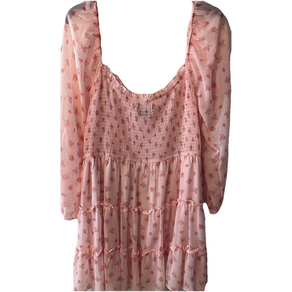 B Darlin Pink Floral Mini Dress Juniors 15/16 NWT Long Sleeve Ruched Bust fairy